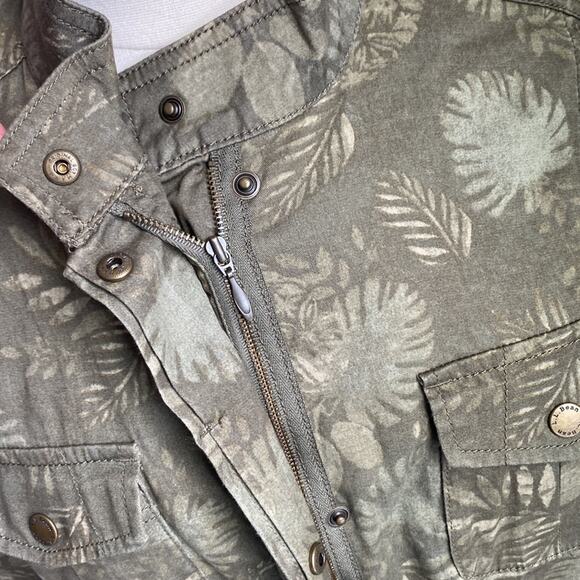 LL BEAN Utility Jacket Womens Sz Large Olive Green Field Jacket Palm Print - Picture 5 of 9